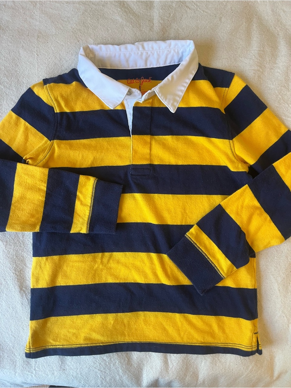 Kids' navy blue and gold striped rugby shirt 5T